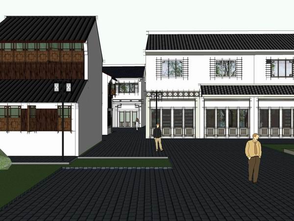Sketchup商业模型|多层商业街,中式现代 Sketchup商业模型|多层商业街,中式现代