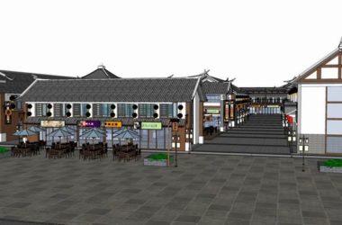 Sketchup商业模型|多层商业街,步行街,中式风格-BIM建筑网