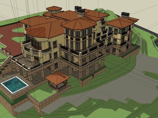 Sketchup商业模型|多层商业会所,古典风格 Sketchup商业模型|多层商业会所,古典风格