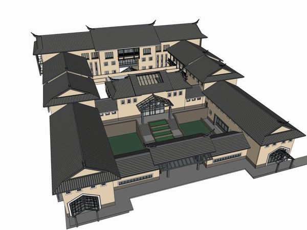 Sketchup酒店模型|多层酒店,现代中式风格 Sketchup酒店模型|多层酒店,现代中式风格