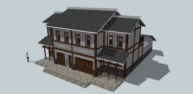 Sketchup住宅模型|多层民居,中式风格 Sketchup住宅模型|多层民居,中式风格