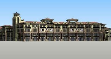 Sketchup商业模型|多层小区商业街,西班牙古典风格-BIM建筑网