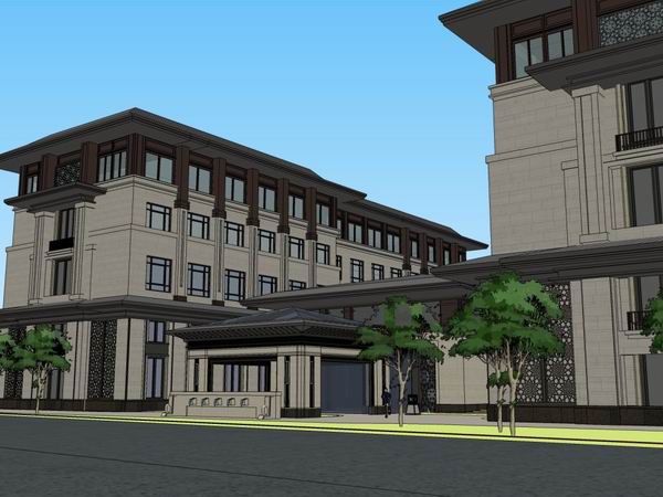 Sketchup酒店模型|多层酒店,现代中式风格 Sketchup酒店模型|多层酒店,现代中式风格