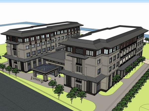 Sketchup酒店模型|多层酒店,现代中式风格 Sketchup酒店模型|多层酒店,现代中式风格