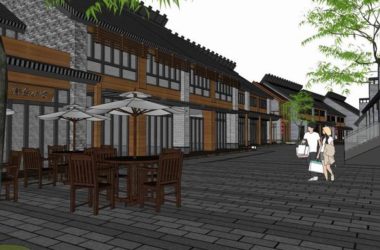 Sketchup商业模型|多层商业街,步行街,中式古典风格-BIM建筑网
