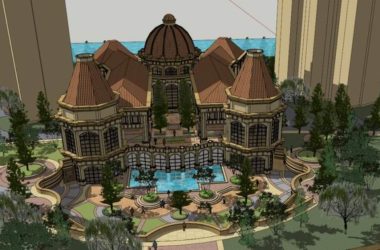 Sketchup住宅模型|多层小区会所和下沉广场,住宅,古典风格-BIM建筑网