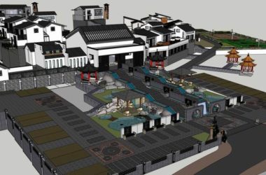 Sketchup酒店模型|多层休闲会所度假村,酒店,中式古典风格-BIM建筑网