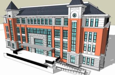 Sketchup学校模型|多层教学楼学校,校园教育建筑,古典风格-BIM建筑网