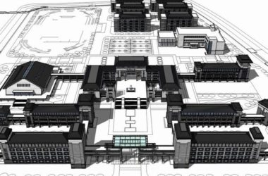 Sketchup学校模型|多层中学学校,校园教育建筑,中式风格-BIM建筑网