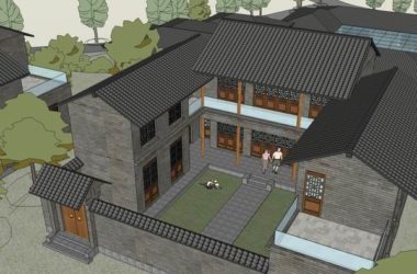 Sketchup酒店模型|多层度假村酒店,中式风格-BIM建筑网