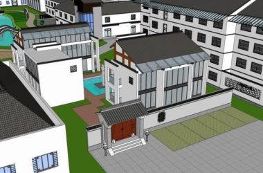 Sketchup酒店模型|多层度假村酒店,现代中式风格-BIM建筑网