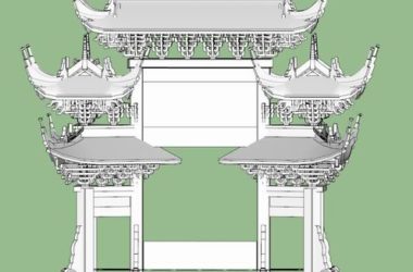 Sketchup小品模型|牌坊,中式风格,小品-BIM建筑网