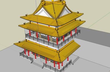 Sketchup古建筑模型|多层清代藏经阁,中式风格 ,古建-BIM建筑网