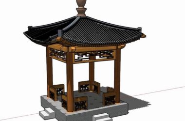 Sketchup小品模型|四角亭,中式风格,小品-BIM建筑网