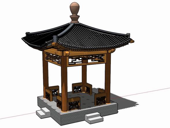 Sketchup小品模型|四角亭,中式风格,小品 Sketchup小品模型|四角亭,中式风格,小品