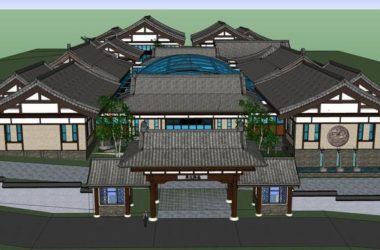 Sketchup酒店模型|多层休闲娱乐度假村,酒店,中式风格-BIM建筑网