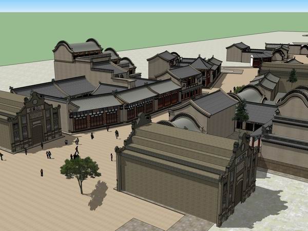 Sketchup商业模型|多层商业街,中式风格 Sketchup商业模型|多层商业街,中式风格