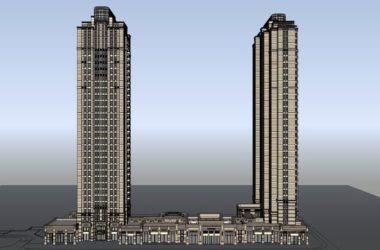 Sketchup住宅模型|高层住宅,底部商业,古典风格-BIM建筑网