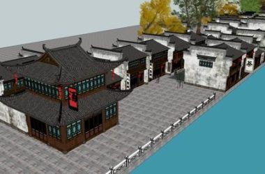Sketchup商业模型|多层徽派商业街,公建,古典风格-BIM建筑网