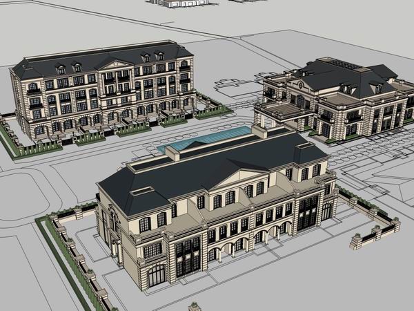 Sketchup住宅模型|多层住宅会所,古典风格 Sketchup住宅模型|多层住宅会所,古典风格