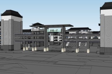 Sketchup学校模型|多层学校,中学,校园教育建筑,中式风格-BIM建筑网