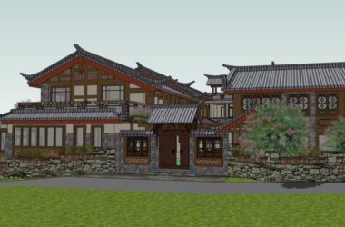 Sketchup酒店模型|多层仿古旅馆,酒店,中式风格,3层-BIM建筑网