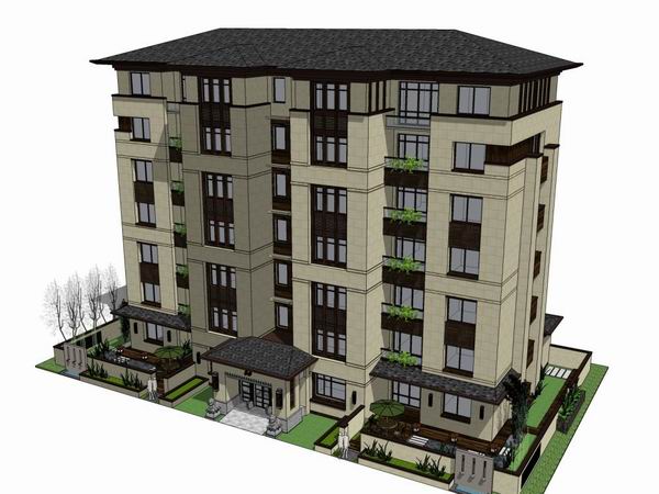 Sketchup住宅模型|多层住宅,古典风格 Sketchup住宅模型|多层住宅,古典风格