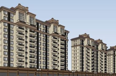 Sketchup住宅模型|高层住宅公寓,底部商业,古典风格-BIM建筑网