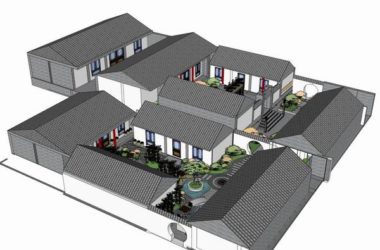 Sketchup住宅模型|多层四合院住宅,现代中式风格-BIM建筑网