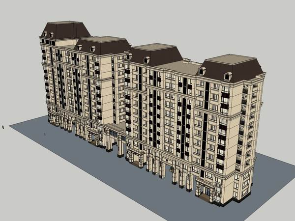 Sketchup商业模型|高层公寓住宅,古典风格 Sketchup商业模型|高层公寓住宅,古典风格