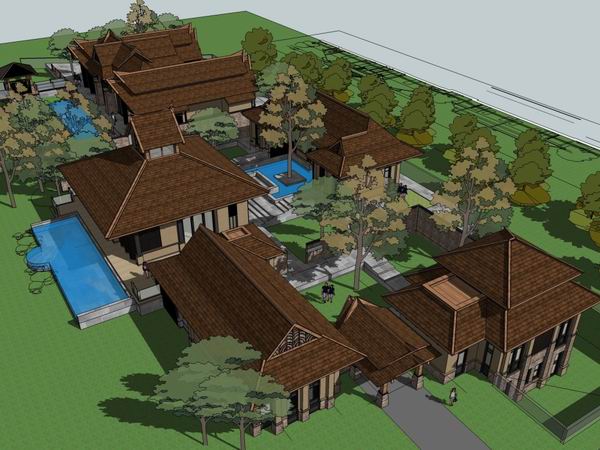 Sketchup酒店模型|酒店别墅院落,古典风格 Sketchup酒店模型|酒店别墅院落,古典风格