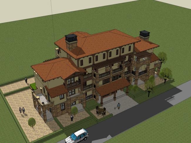 Sketchup住宅模型|多层住宅公寓,古典风格 Sketchup住宅模型|多层住宅公寓,古典风格