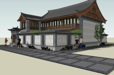 Sketchup住宅模型|多层四开间院墙,中式风格-BIM建筑网