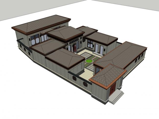 Sketchup住宅模型|多层四合院,中式风格 Sketchup住宅模型|多层四合院,中式风格