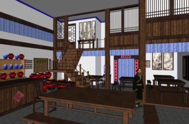 Sketchup商业模型|多层客栈酒店,中式风格-BIM建筑网
