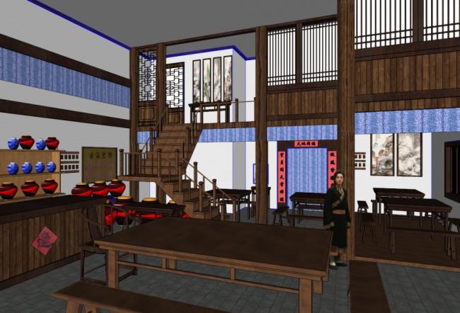 Sketchup商业模型|多层客栈酒店,中式风格 Sketchup商业模型|多层客栈酒店,中式风格