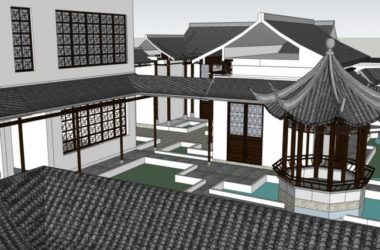 Sketchup古建筑模型|多层四合院,中式风格,古建灰瓦白墙-BIM建筑网