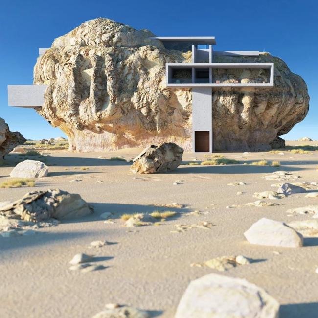 BIM建筑|“岩石中的屋子”:混凝土板的有机几何切割 BIM建筑|“岩石中的屋子”:混凝土板的有机几何切割