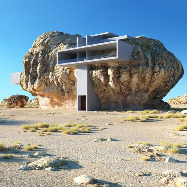BIM建筑|“岩石中的屋子”:混凝土板的有机几何切割 BIM建筑|“岩石中的屋子”:混凝土板的有机几何切割