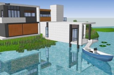 Sketchup别墅模型|住宅设计,山地别墅,现代风格,景观设计,水景-BIM建筑网