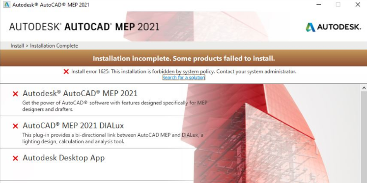 BIM技巧|CAD系统策略禁止安装是什么?安装Autodesk软件时提示系统策略禁止 BIM技巧|CAD系统策略禁止安装是什么?安装Autodesk软件时提示系统策略禁止