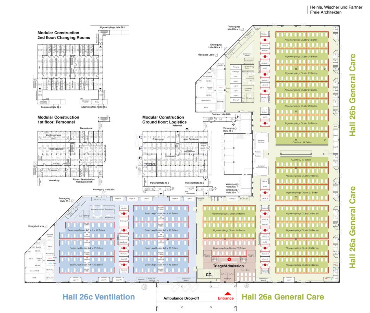 BIM建筑|柏林新型冠状病毒治疗中心,展览中心变方舱医院 / Heinle, Wischer und Partner BIM建筑|柏林新型冠状病毒治疗中心,展览中心变方舱医院 / Heinle, Wischer und Partner
