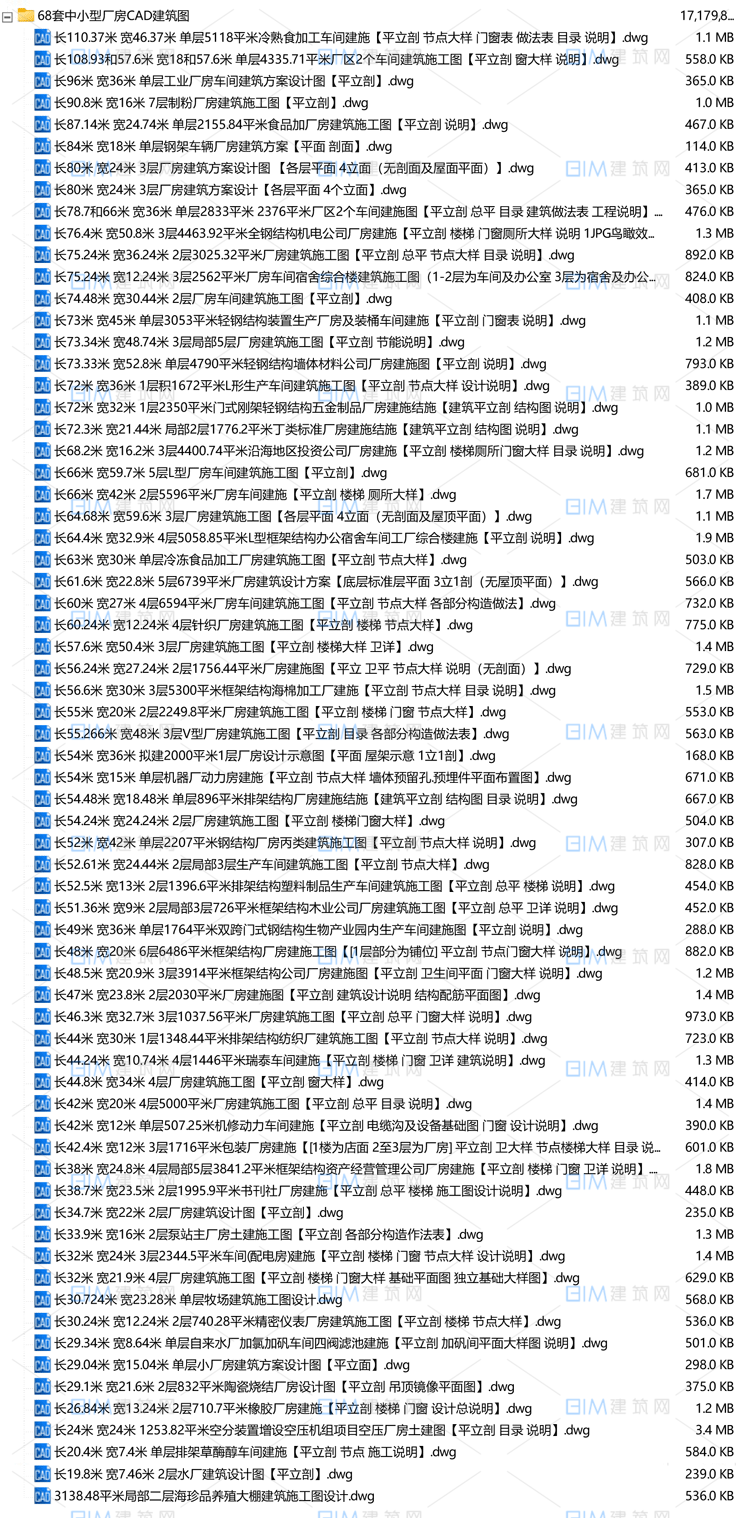 68套工业项目中小型厂房CAD建筑结构施工图DWG图纸 CAD项目图纸 第1张-BIM建筑网 68套工业项目中小型厂房CAD建筑结构施工图DWG图纸