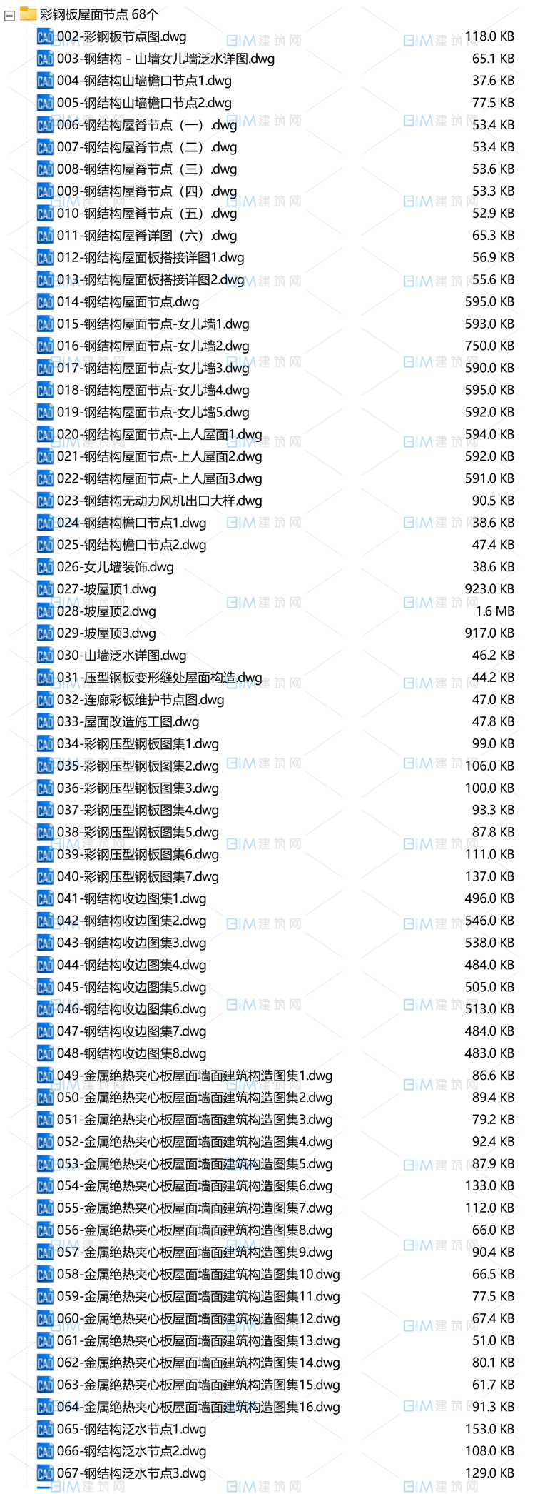 68套钢结构屋面CAD节点大样详图,彩钢板绝热夹心板CAD标准节点DWG图纸 CAD节点大样 第1张-BIM建筑网 68套钢结构屋面CAD节点大样详图,彩钢板绝热夹心板CAD标准节点DWG图纸