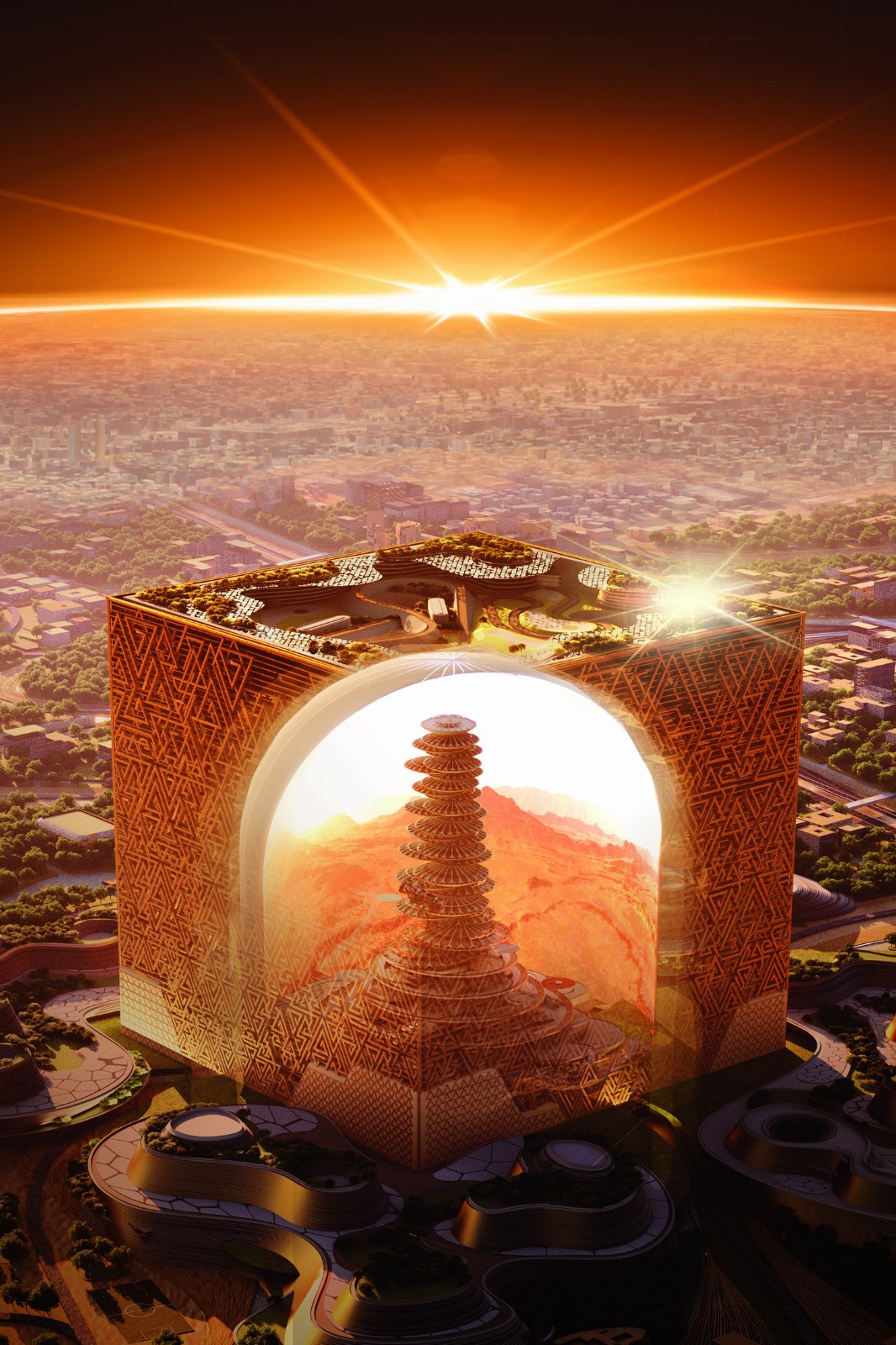 BIM建筑|沙特新脑洞:立方大楼,内有穹顶高塔 BIM建筑|沙特新脑洞:立方大楼,内有穹顶高塔