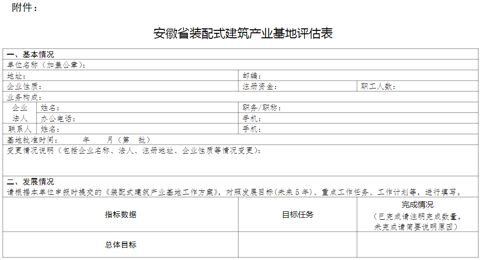 装配式政策|安徽省开展第二批省级装配式建筑产业基地评估工作通知 装配式政策|安徽省开展第二批省级装配式建筑产业基地评估工作通知